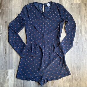 H&M Divided Navy Fox Romper Long Sleeves 2